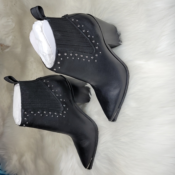 Kenneth Cole New York West Side Bootie Silver Studs RB Black Leather Boots - Picture 13 of 16